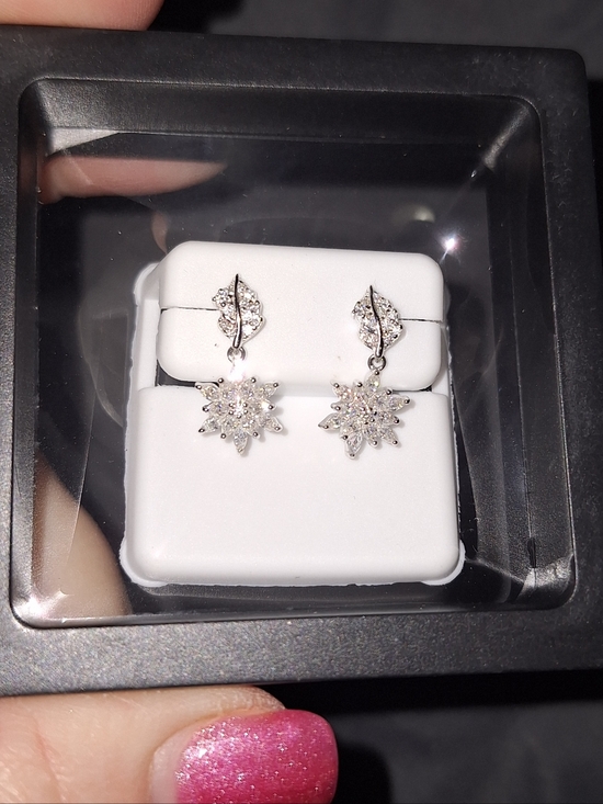 Moissanite Jewelry - Silver-Tone Snowflake Drop Earrings 925 Silver